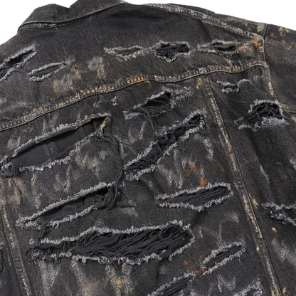 デニムジャケット コットン ダークグレー ダメージ加工 ペイント加工 ユーズド加工 バレンシアガ アウター BALENCIAGA