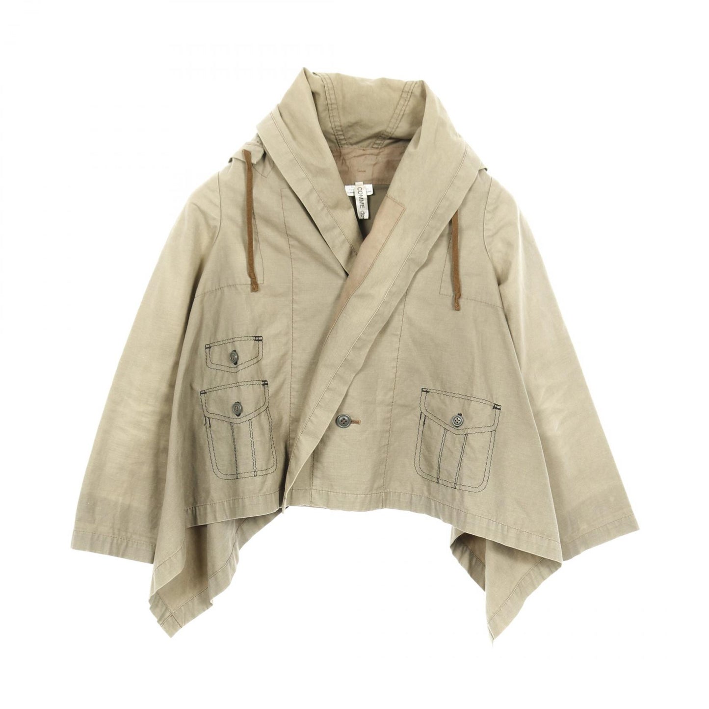 ジャケット 変形デザイン コットン カーキグリーン フード付き 色ムラ加工 コムデギャルソン アウター Comme des Garcons
