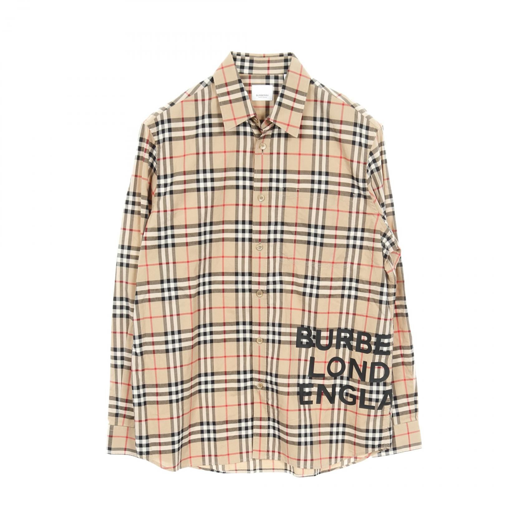 ノバチェック シャツ 長袖 ロゴプリント コットン ベージュ マルチカラー バーバリー トップス BURBERRY