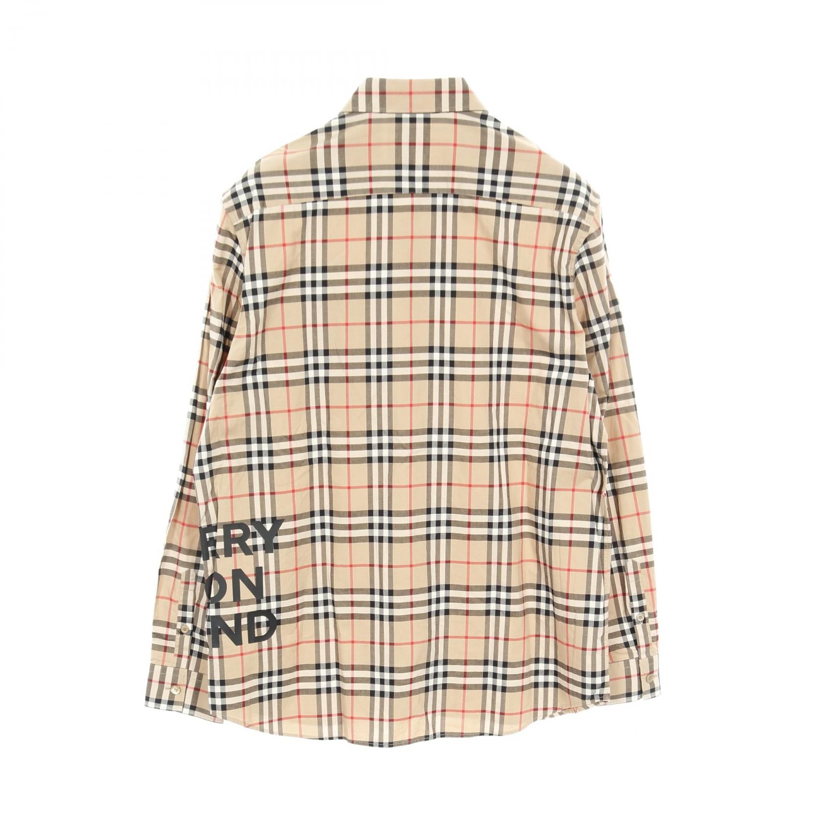 ノバチェック シャツ 長袖 ロゴプリント コットン ベージュ マルチ