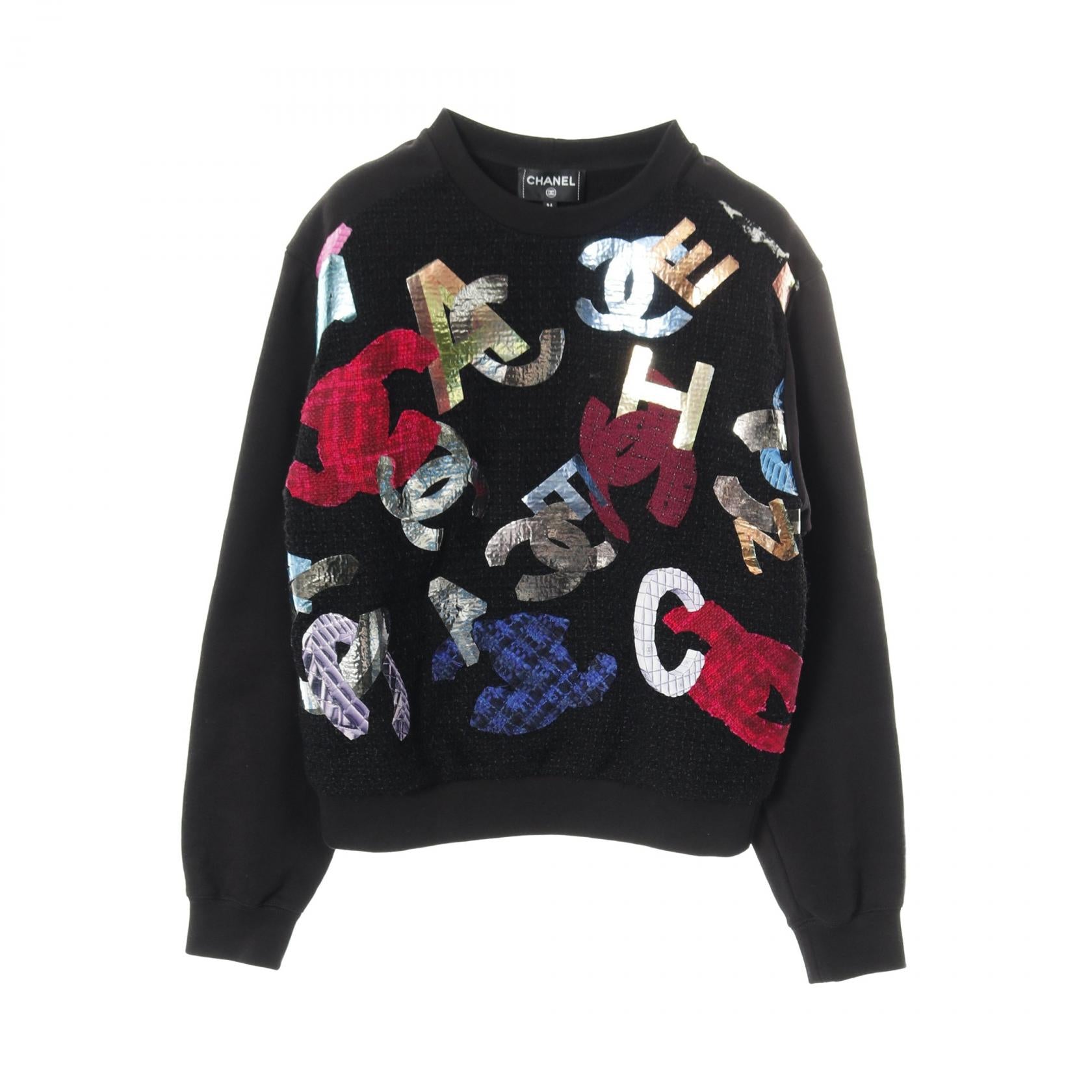 ココマーク ツイード トレーナー スウェットシャツ コットン ブラック