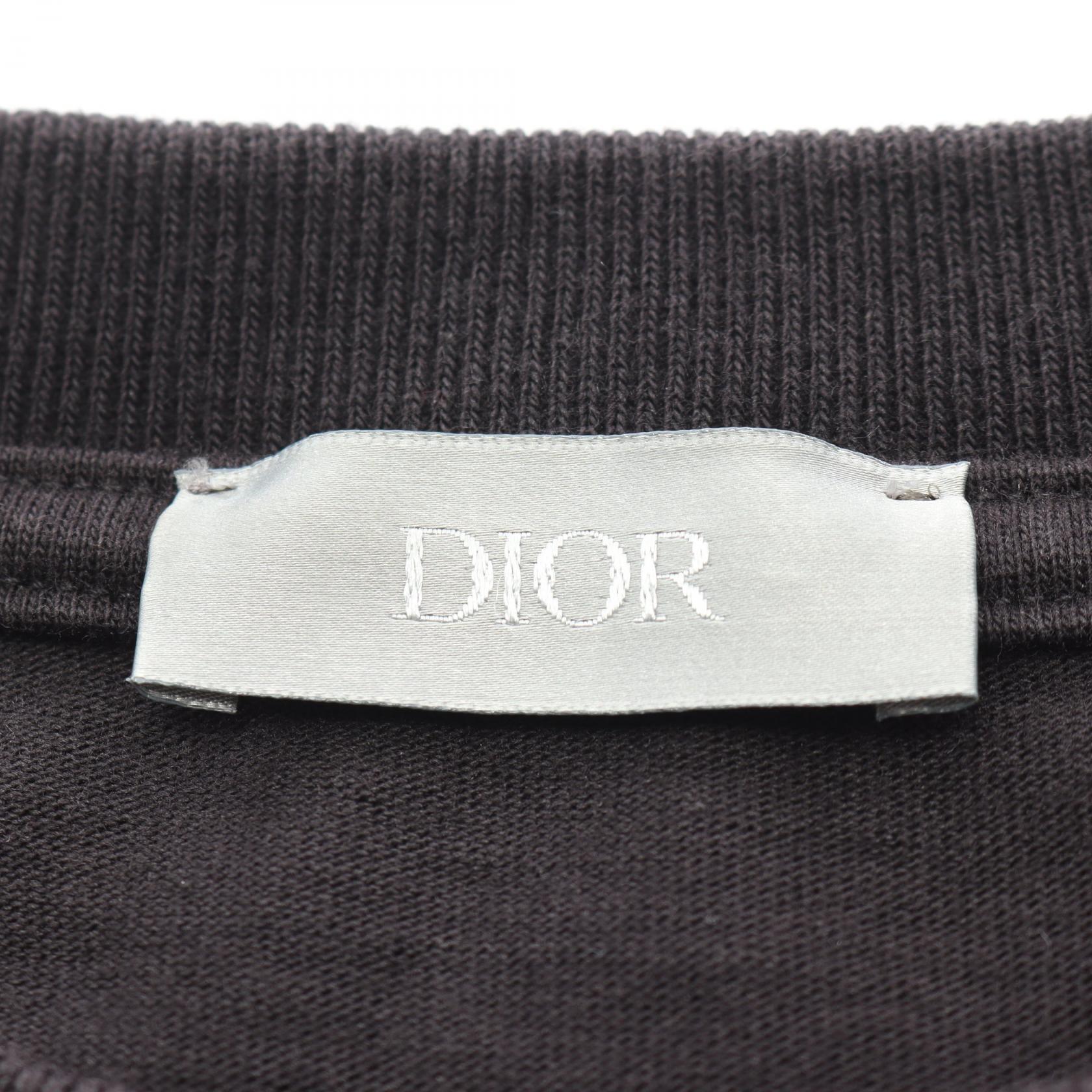 Tシャツ クルーネック 半袖 ロゴ刺繍 コットン ブラック ディオール トップス DIOR