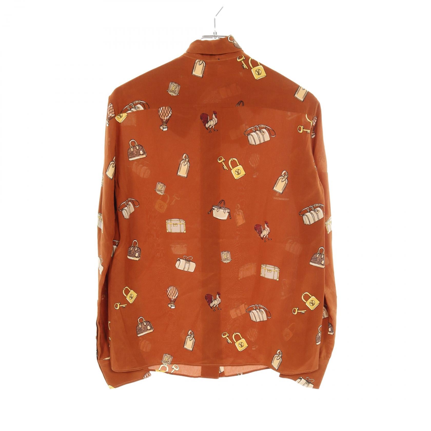 LVロゴ ボタン ブラウス 総柄 シルク ブラウン マルチカラー ルイヴィトン トップス LOUIS VUITTON