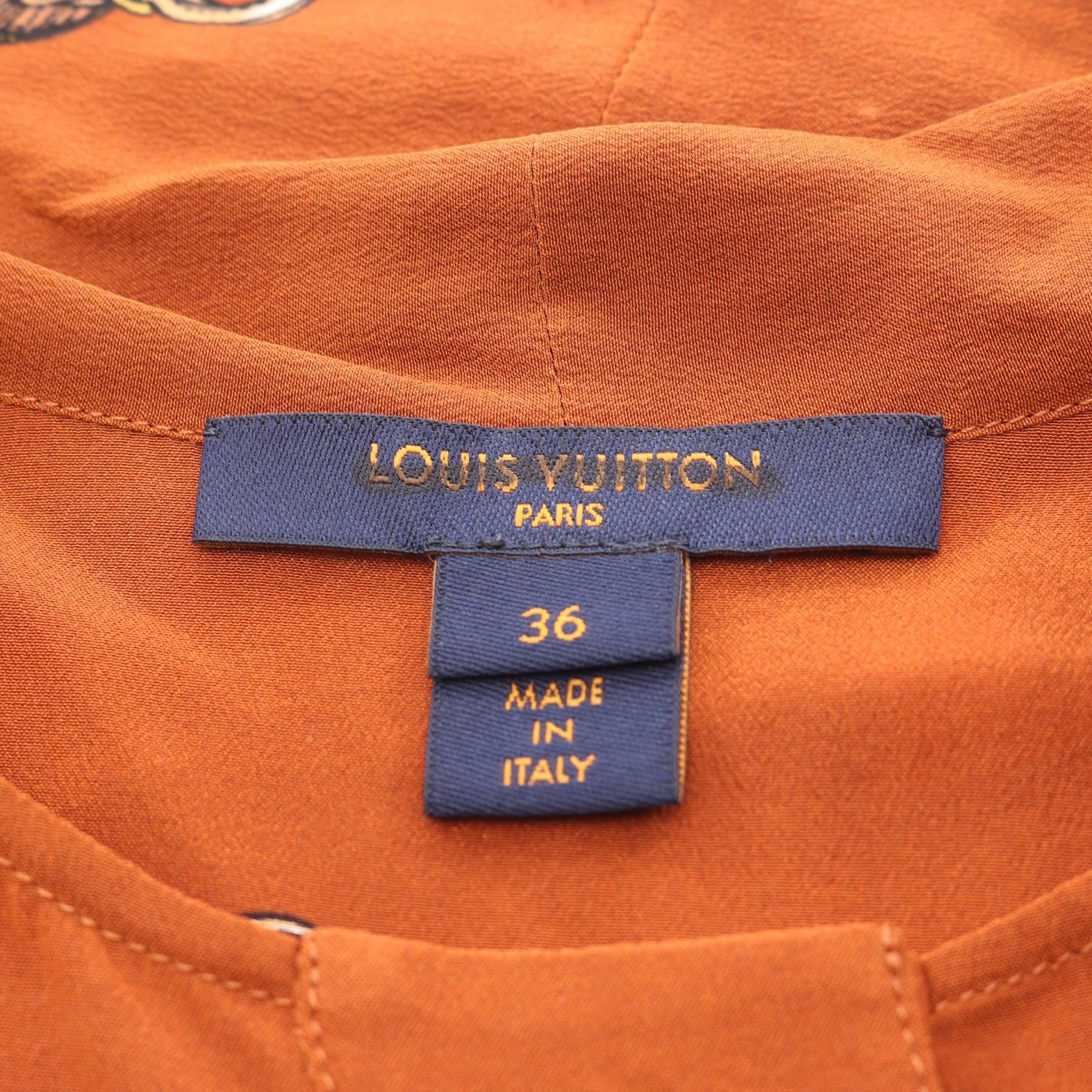 LOUIS VUITTON ルイ・ヴィトン ブラウス LVロゴ ボタン LVロゴ ボタン ブラウス 総柄 シルク ブラウン マルチカラー ルイ
