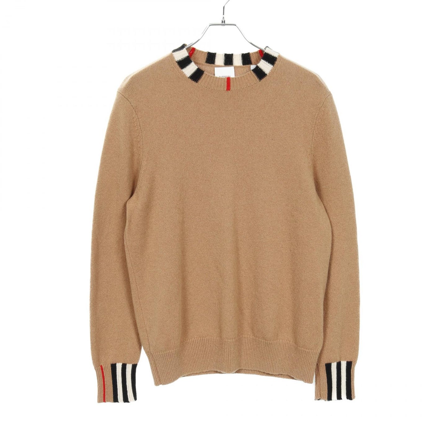 アイコンストライプトリム セーター ニット クルーネック カシミヤ ライトブラウン マルチカラー バーバリー トップス BURBERRY