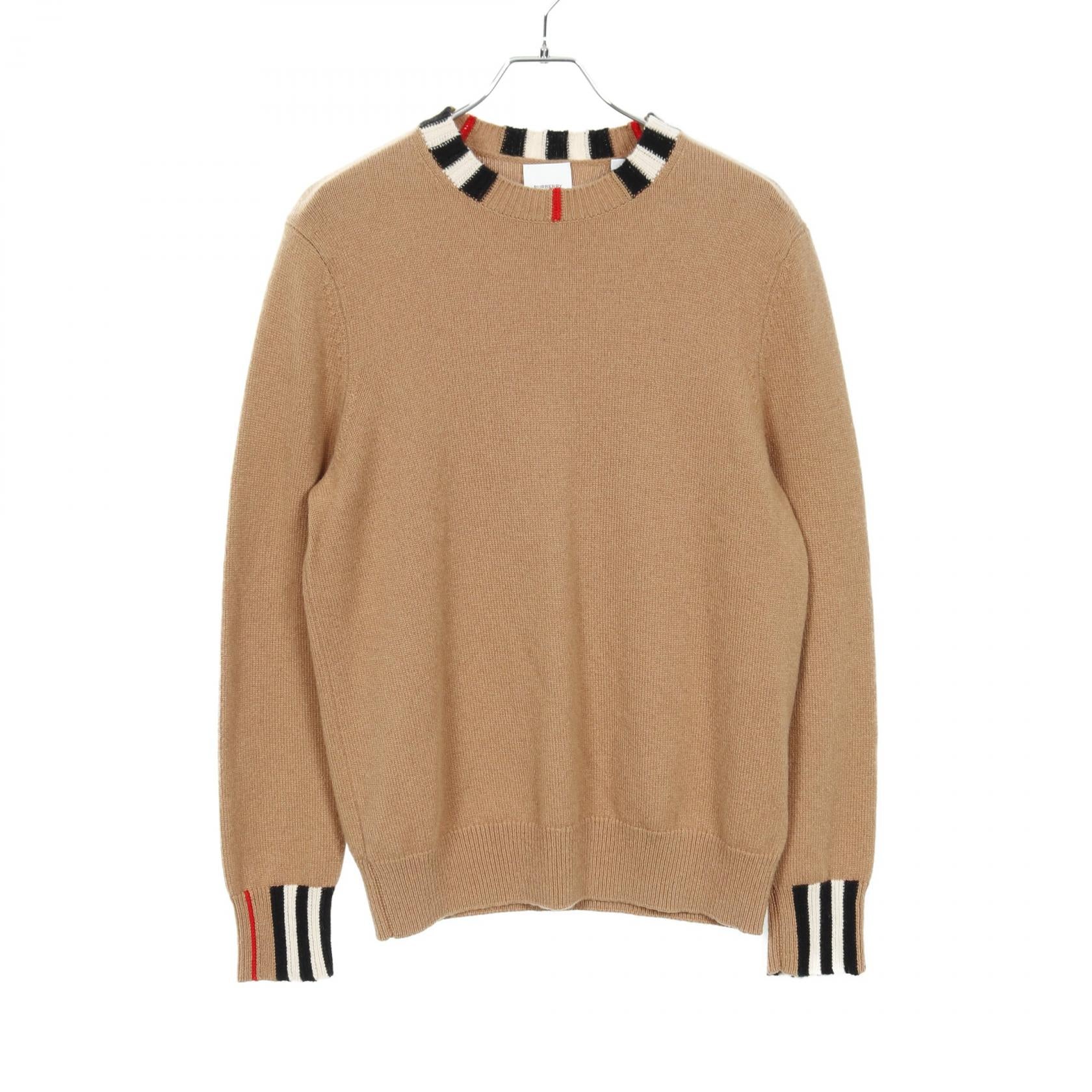 アイコンストライプトリム セーター ニット クルーネック カシミヤ ライトブラウン マルチカラー バーバリー トップス BURBERRY