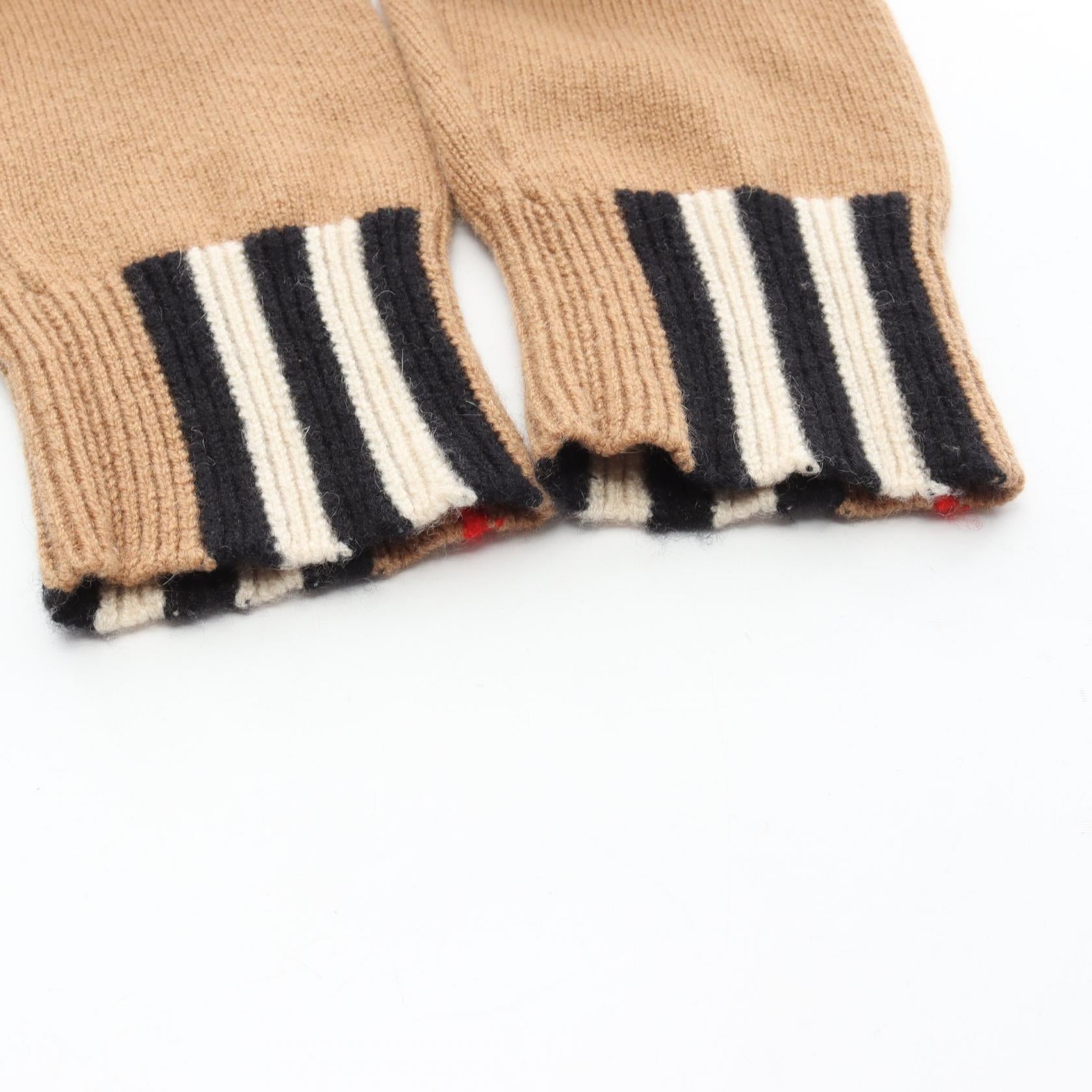 アイコンストライプトリム セーター ニット クルーネック カシミヤ ライトブラウン マルチカラー バーバリー トップス BURBERRY
