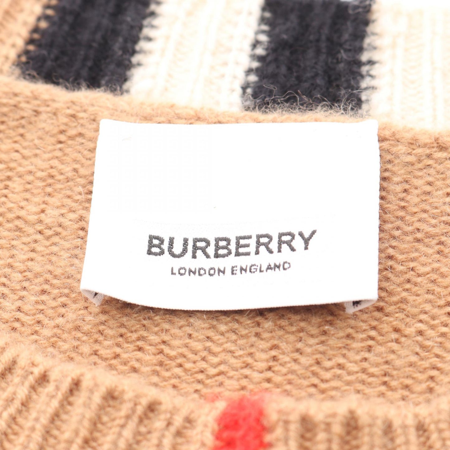 アイコンストライプトリム セーター ニット クルーネック カシミヤ ライトブラウン マルチカラー バーバリー トップス BURBERRY