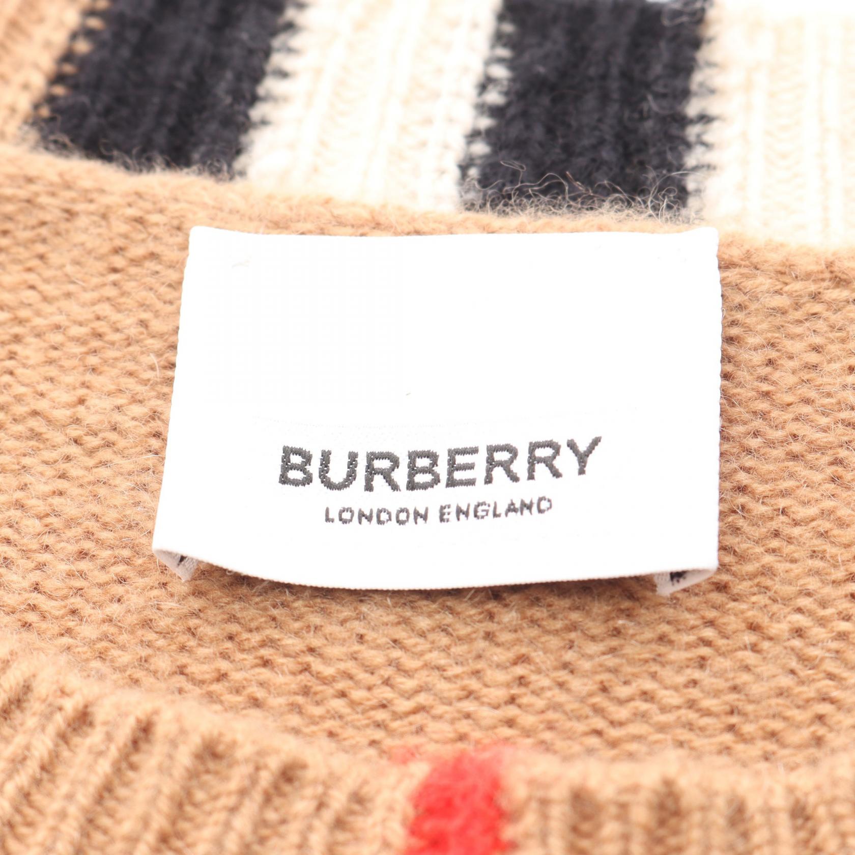 アイコンストライプトリム セーター ニット クルーネック カシミヤ ライトブラウン マルチカラー バーバリー トップス BURBERRY