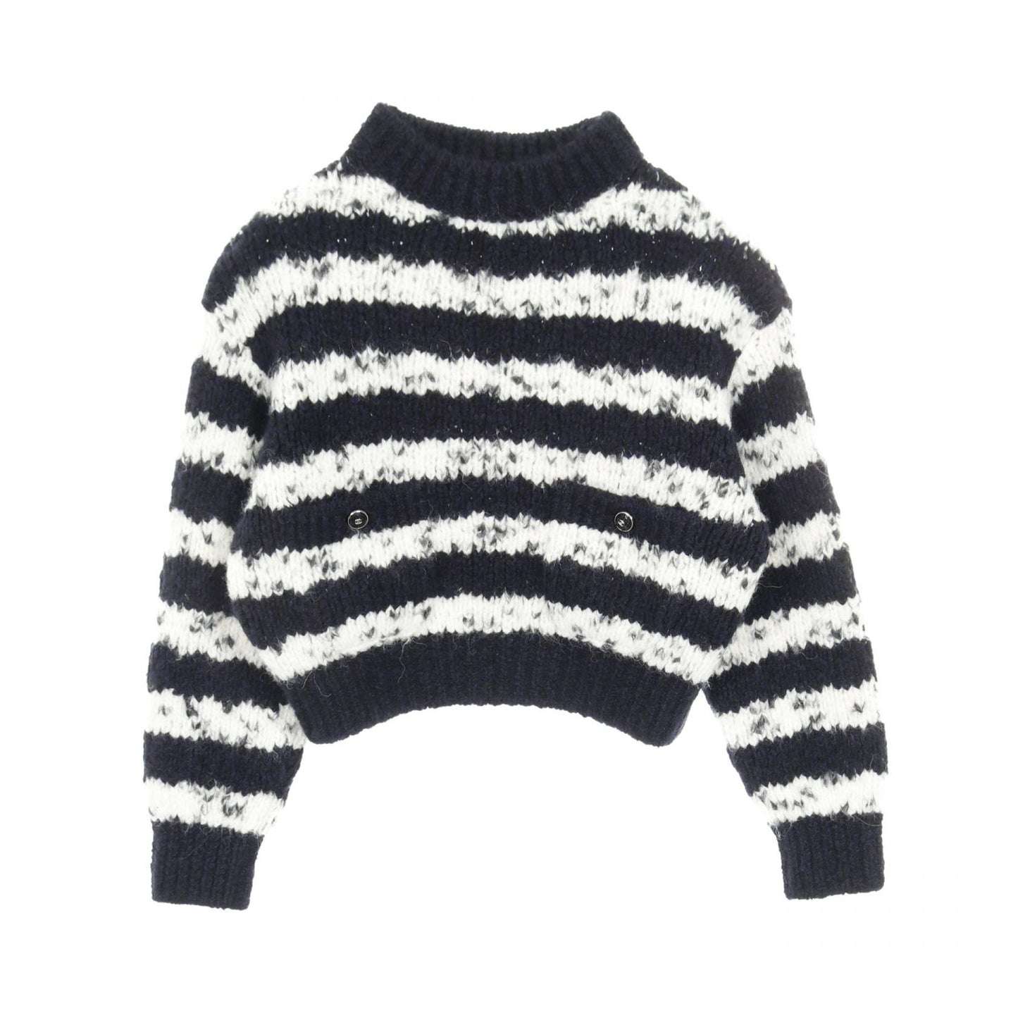 ココマークボタン ニット ボーダー カシミヤ ウール ネイビー ホワイト シャネル トップス CHANEL