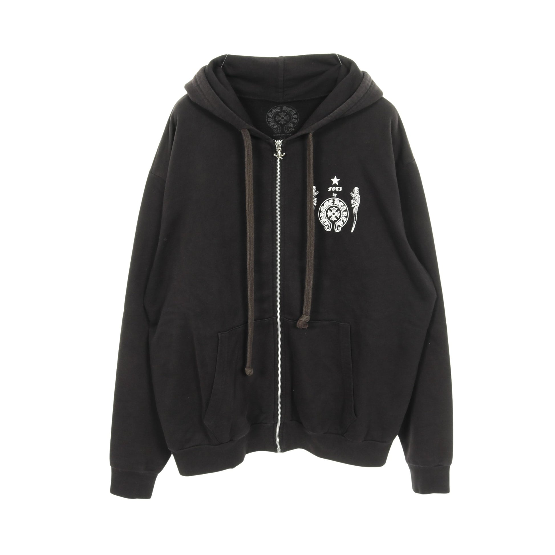 ジップアップパーカー ロゴ プリント バックロゴ コットン ブラック クロムハーツ トップス Chrome Hearts
