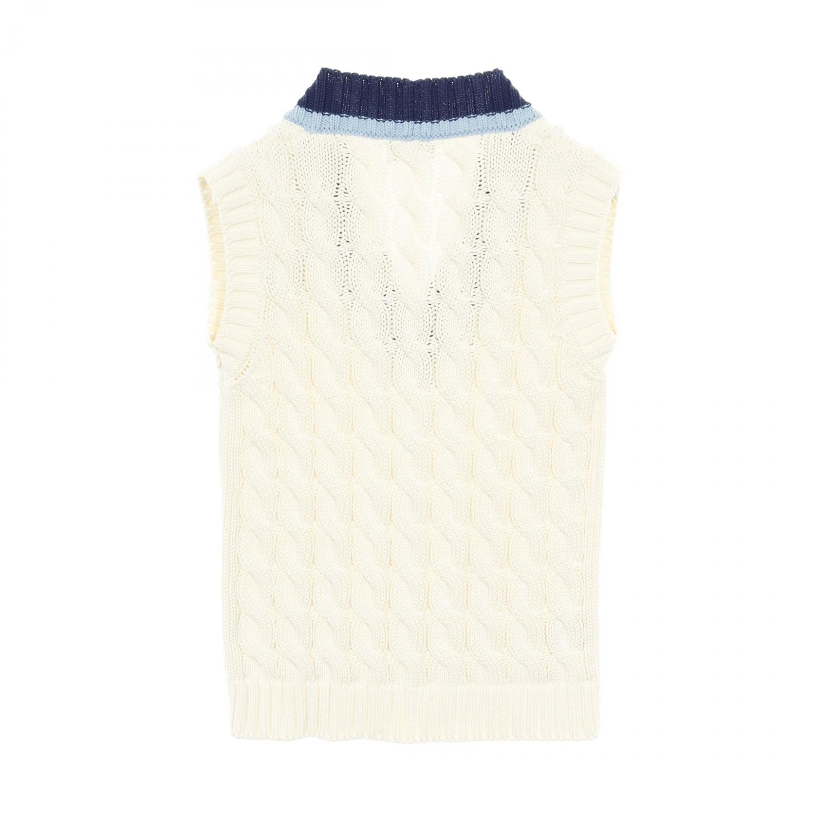 ニット ベスト コットン ホワイト ブルー ライトブルー プラダ – RECLO