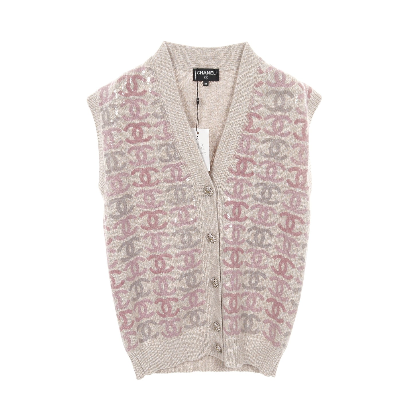 ココマークボタン ニット ベスト カシミヤ ベージュ ピンク スパンコール シャネル トップス CHANEL