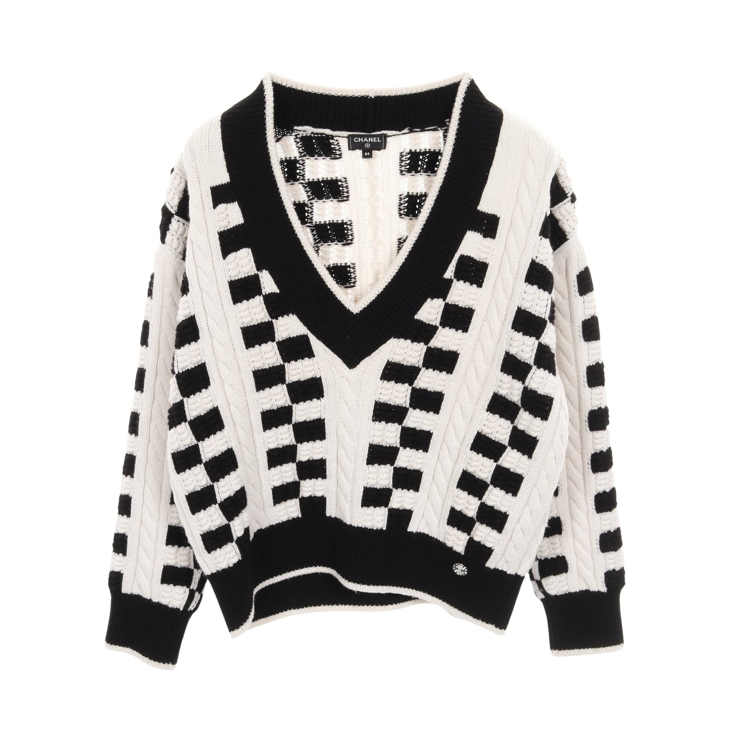 ココマークボタン ニット カシミヤ ホワイト ブラック シャネル トップス CHANEL