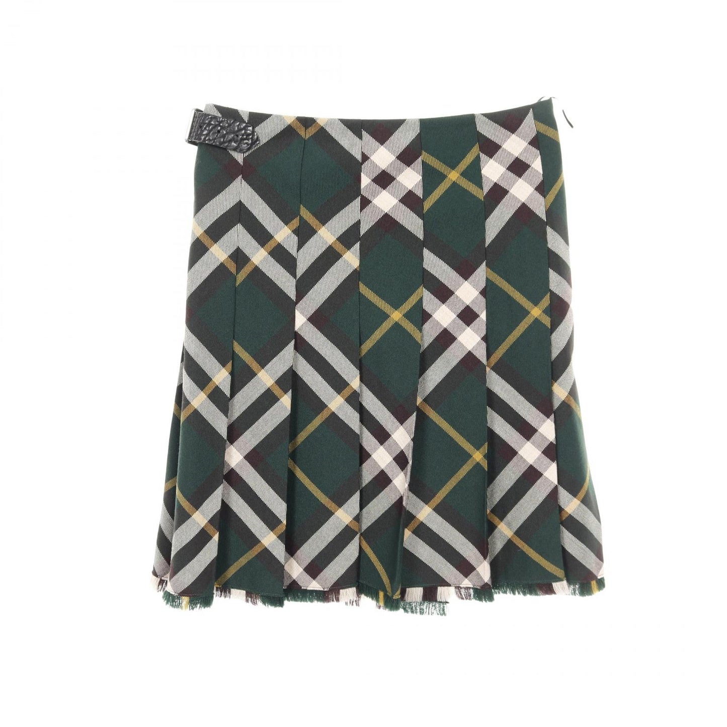 プリーツ ラップスカート チェック ウール ダークグリーン マルチカラー フリンジ バーバリー ボトムス BURBERRY