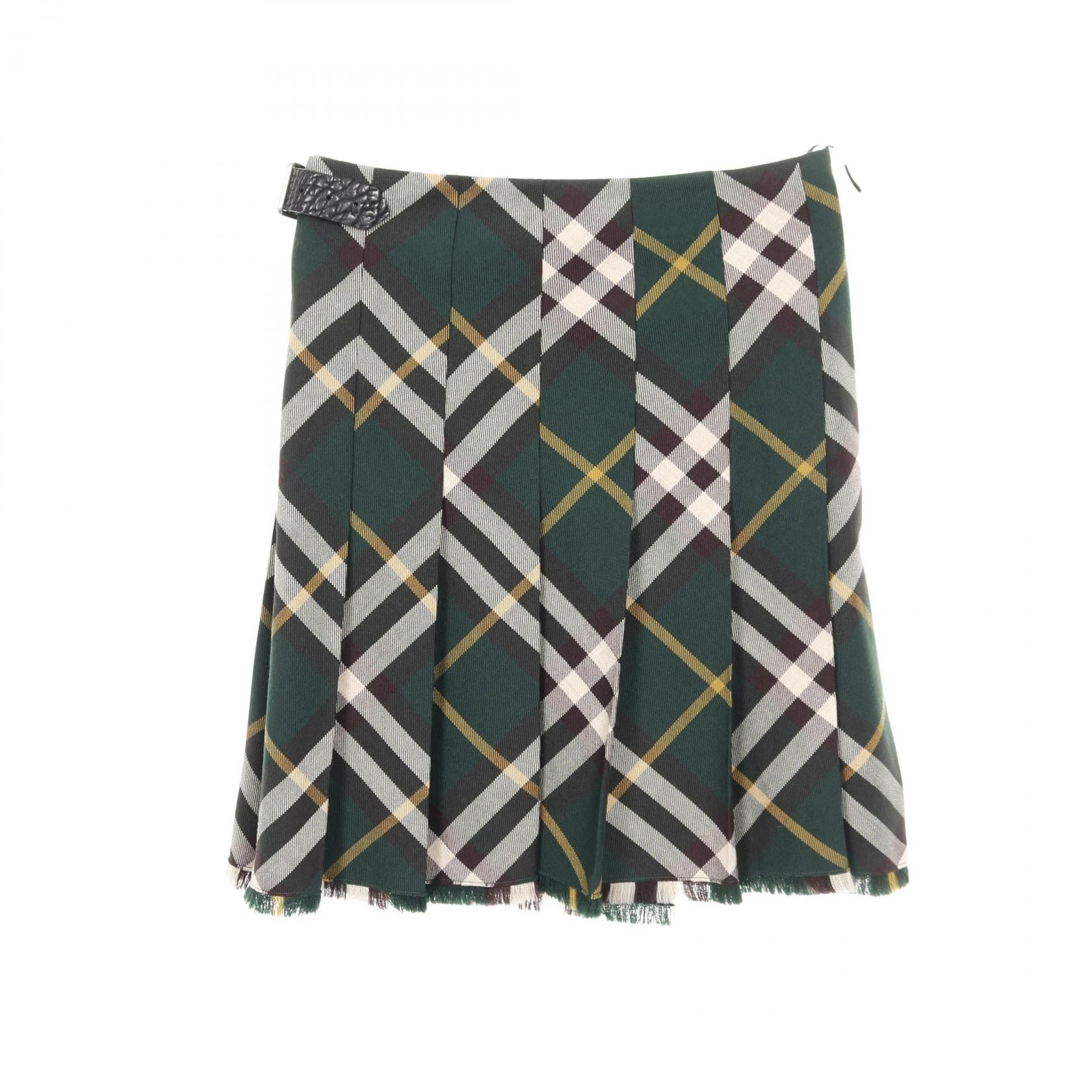 プリーツ ラップスカート チェック ウール ダークグリーン マルチカラー フリンジ バーバリー ボトムス BURBERRY