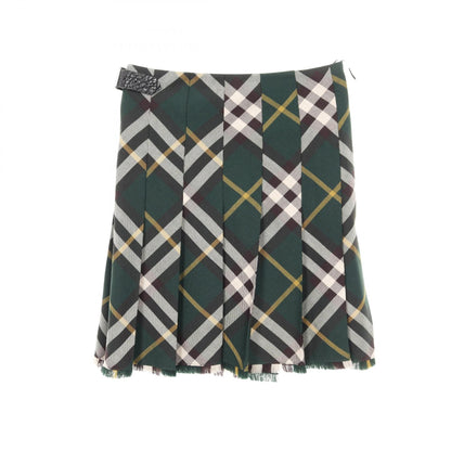 プリーツ ラップスカート チェック ウール ダークグリーン マルチカラー フリンジ バーバリー ボトムス BURBERRY