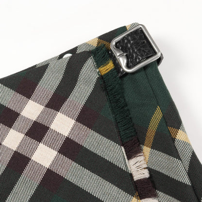プリーツ ラップスカート チェック ウール ダークグリーン マルチカラー フリンジ バーバリー ボトムス BURBERRY