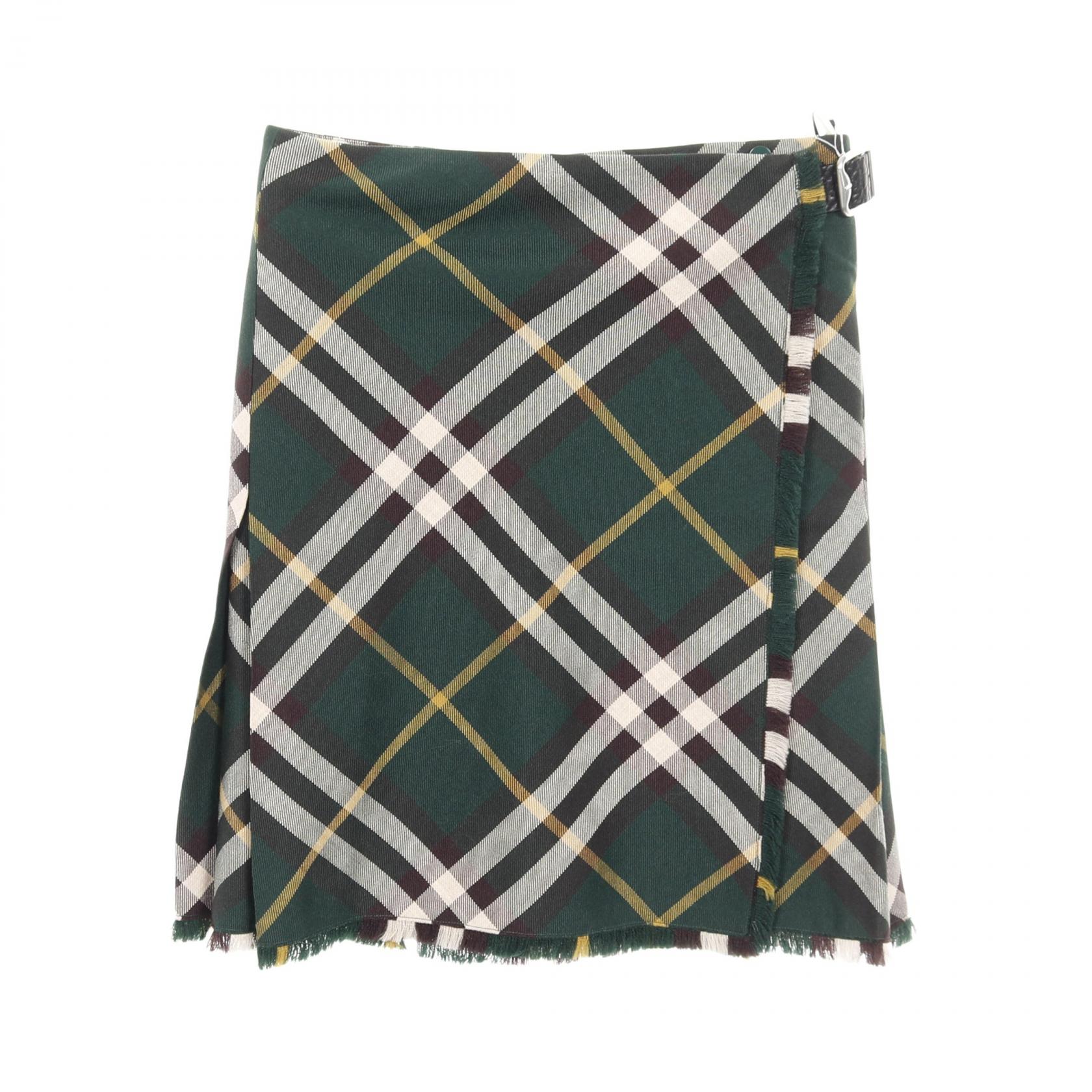 プリーツ ラップスカート チェック ウール ダークグリーン マルチカラー フリンジ バーバリー ボトムス BURBERRY