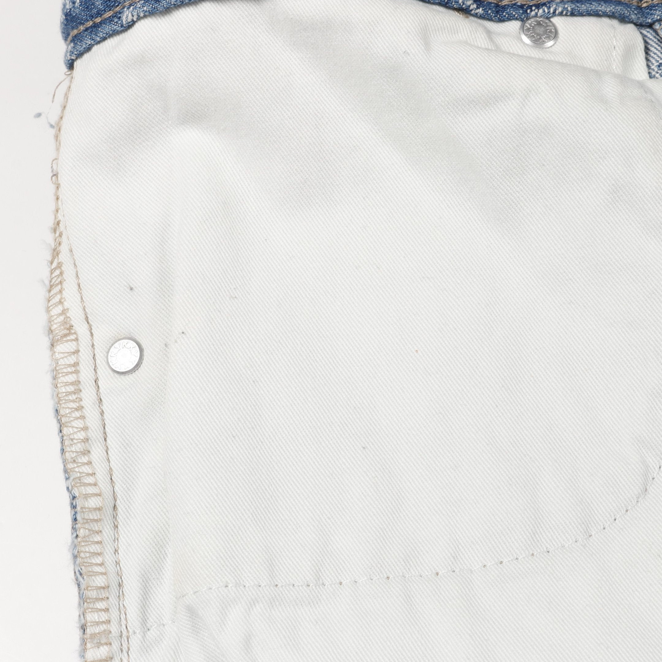 デニムパンツ ロゴ総柄 コットン ライトブルー ボタンフライ