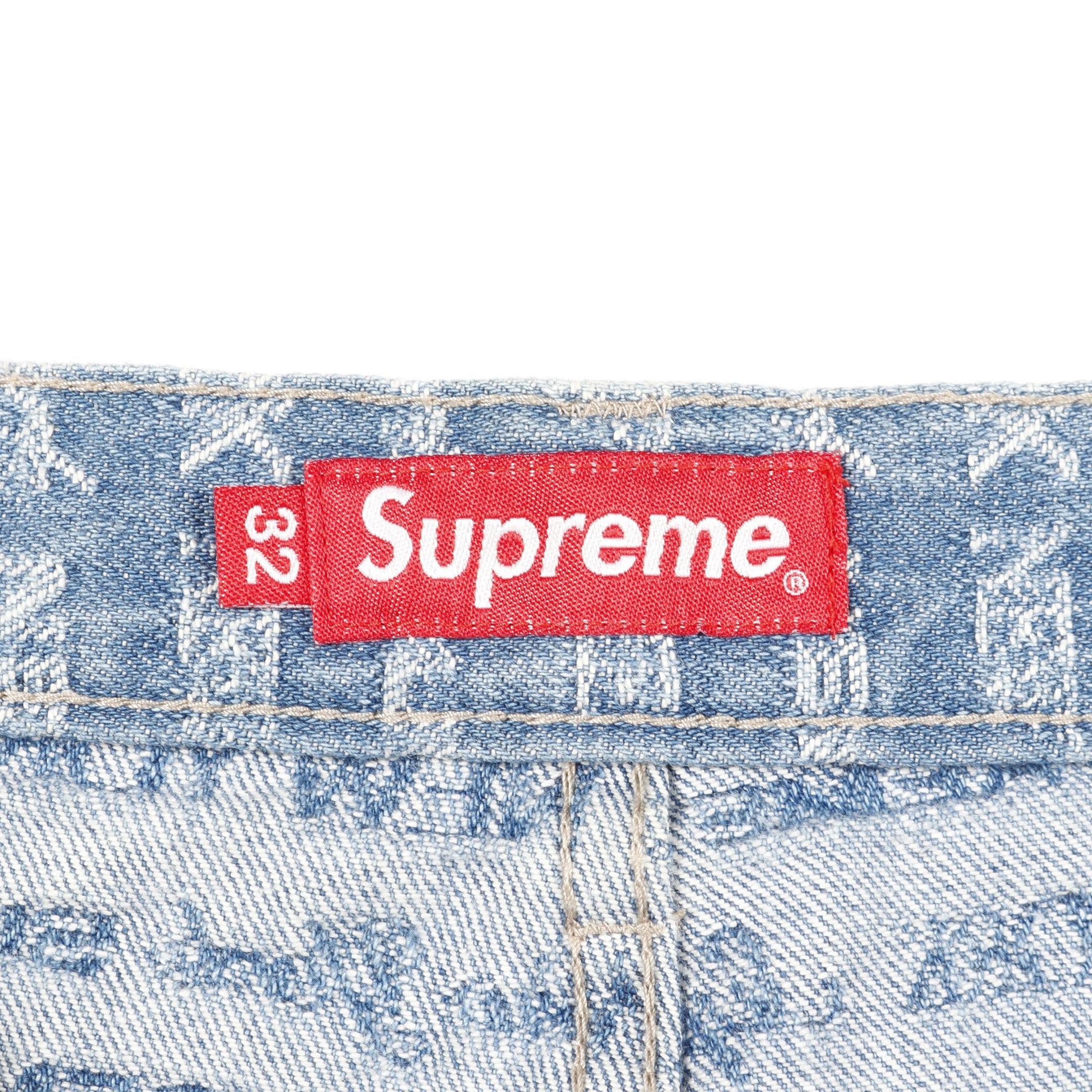 デニムパンツ ロゴ総柄 コットン ライトブルー ボタンフライ