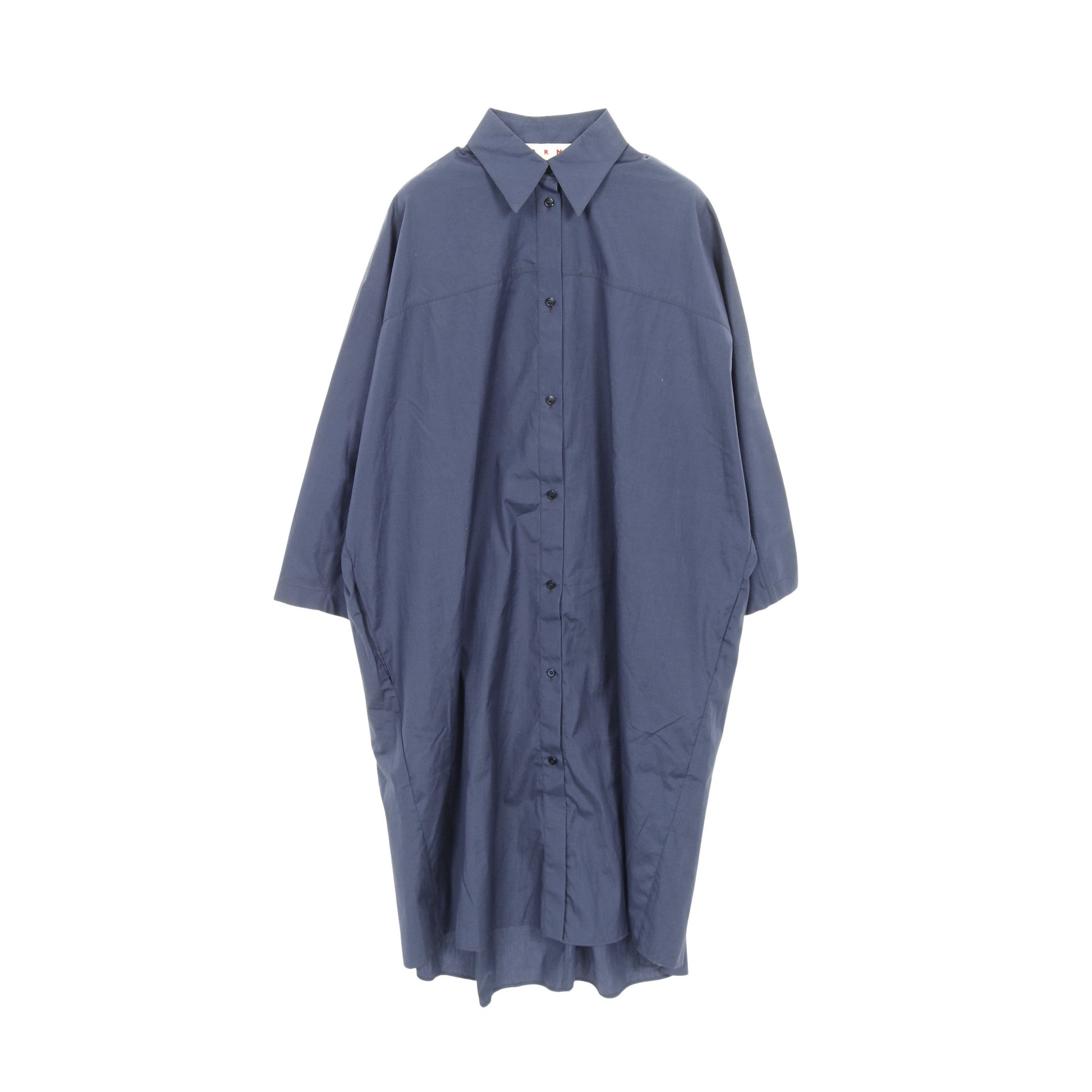 シャツワンピース 長袖 コットン ネイビー マルニ ワンピース MARNI