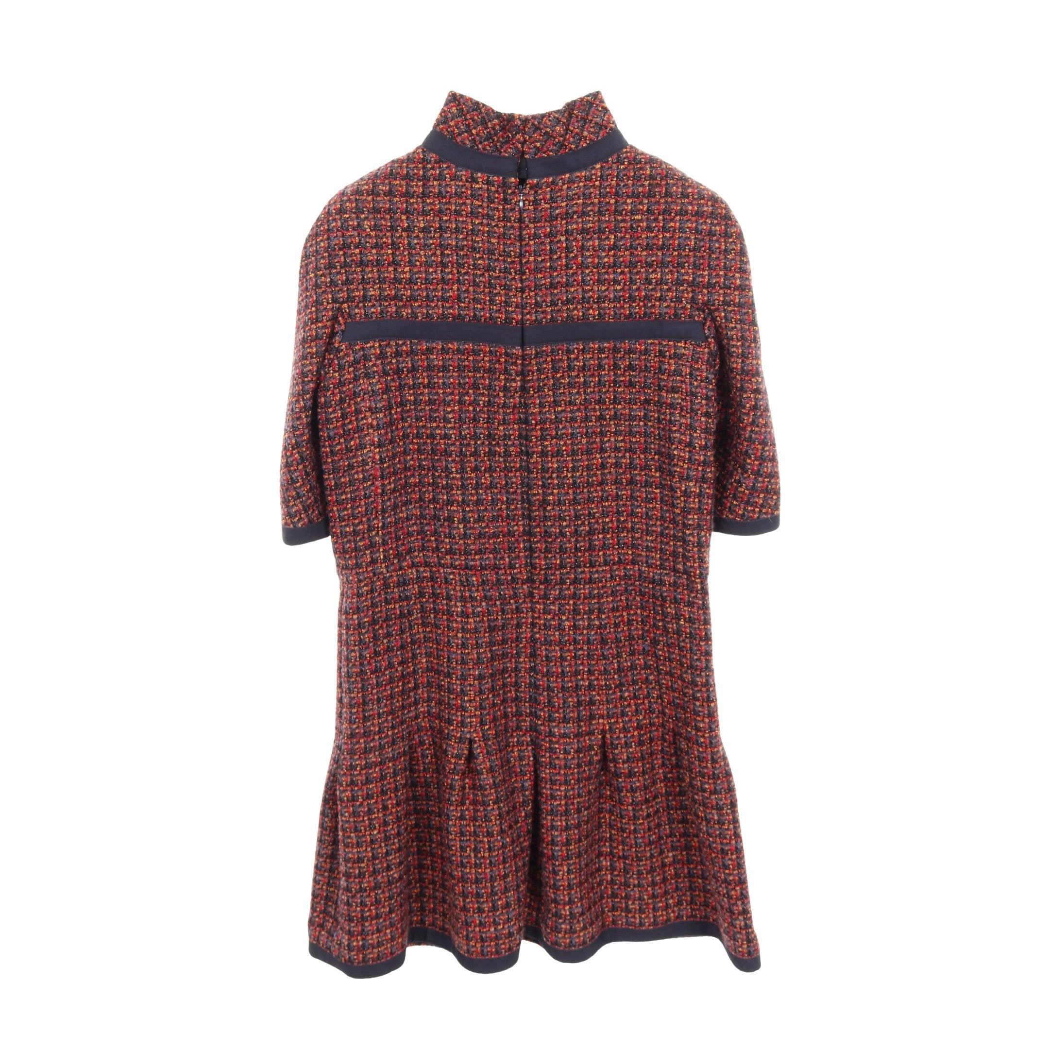 ココマークボタン ツイード ワンピース ハイネック 七分袖 ウール