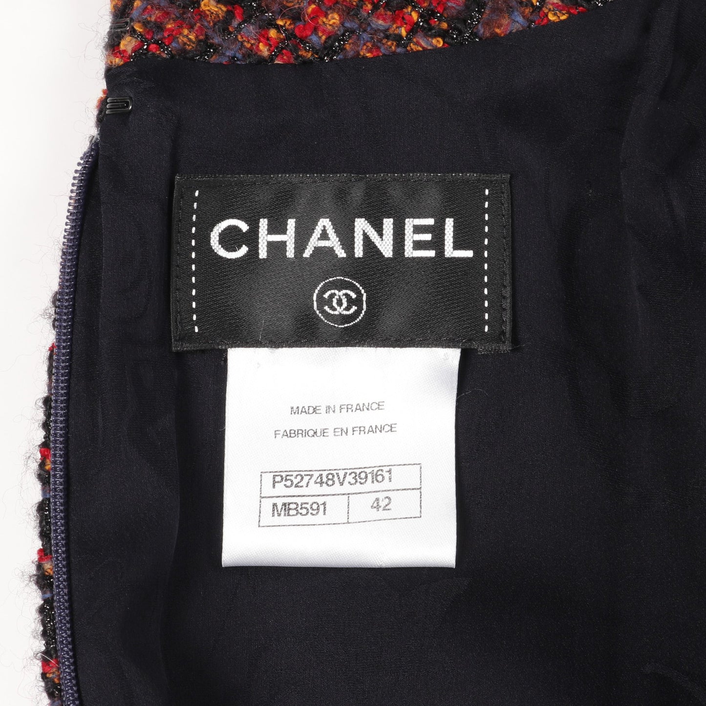 ココマークボタン ツイード ワンピース ハイネック 七分袖 ウール ネイビー レッド マルチカラー シャネル ワンピース CHANEL