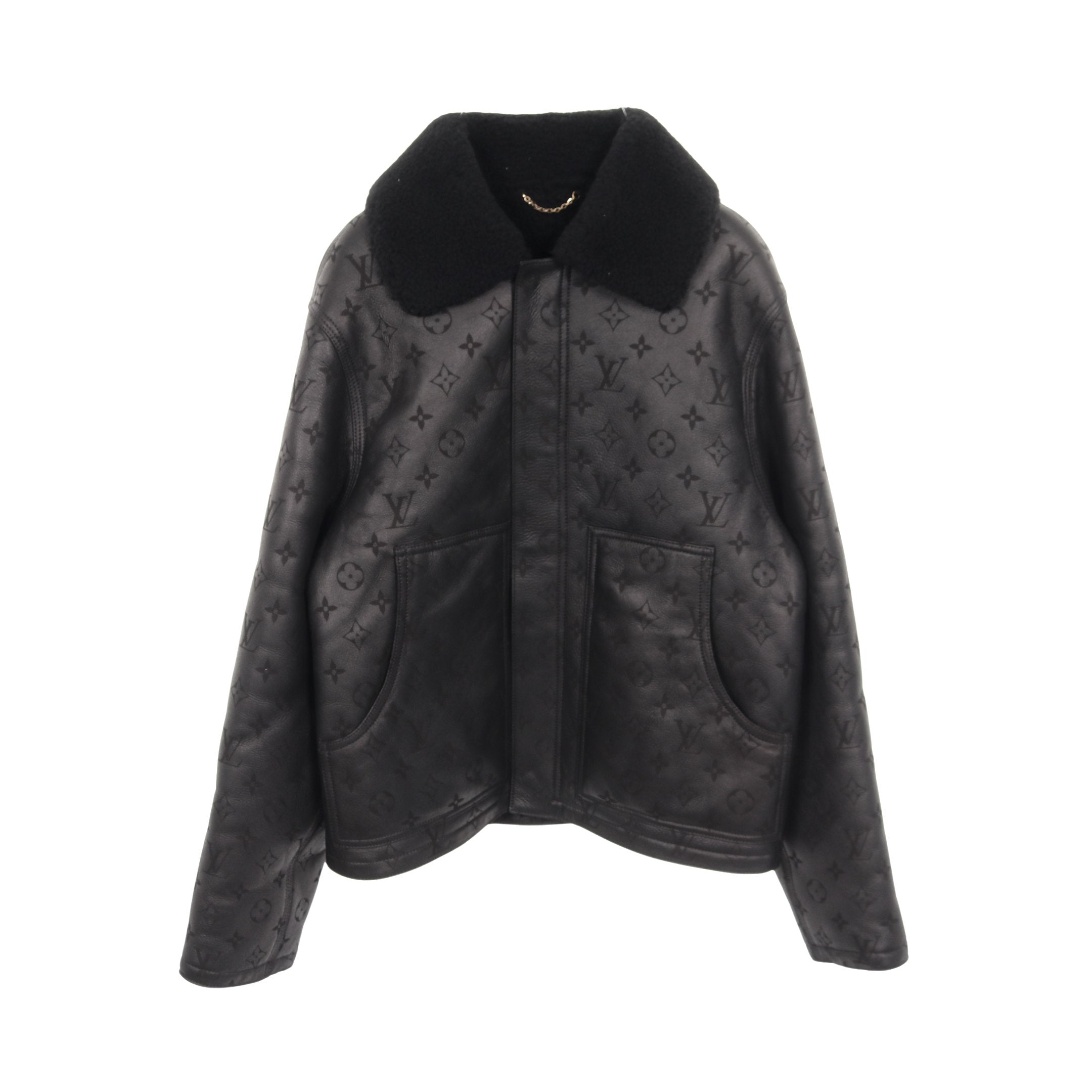 シアリングエンボス モノグラム ブルゾン レザージャケット ボア