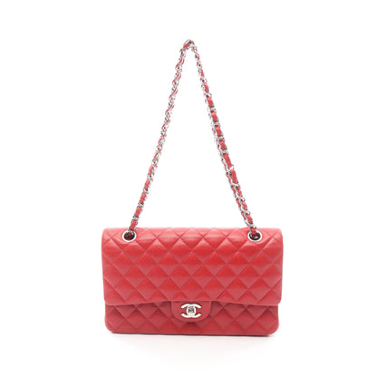 マトラッセ Wフラップ Wチェーンショルダーバッグ キャビアスキン レッド シルバー金具 シャネル バッグ CHANEL