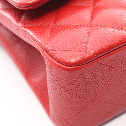 マトラッセ Wフラップ Wチェーンショルダーバッグ キャビアスキン レッド シルバー金具 シャネル バッグ CHANEL