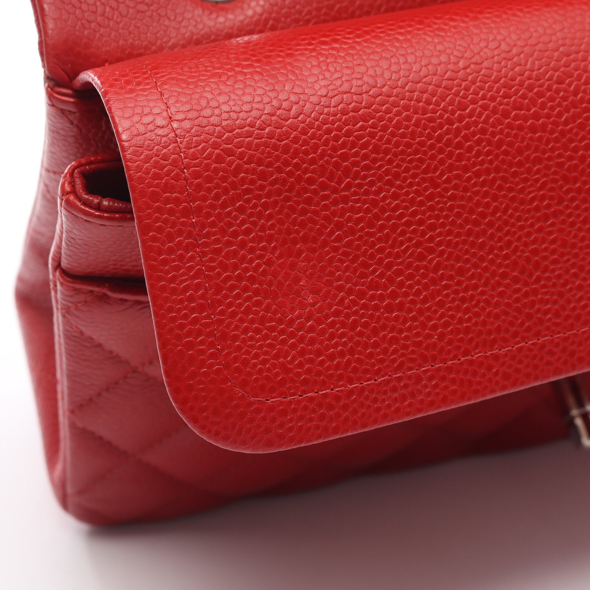 マトラッセ Wフラップ Wチェーンショルダーバッグ キャビアスキン レッド シルバー金具 シャネル バッグ CHANEL