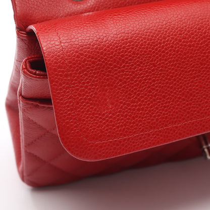 マトラッセ Wフラップ Wチェーンショルダーバッグ キャビアスキン レッド シルバー金具 シャネル バッグ CHANEL
