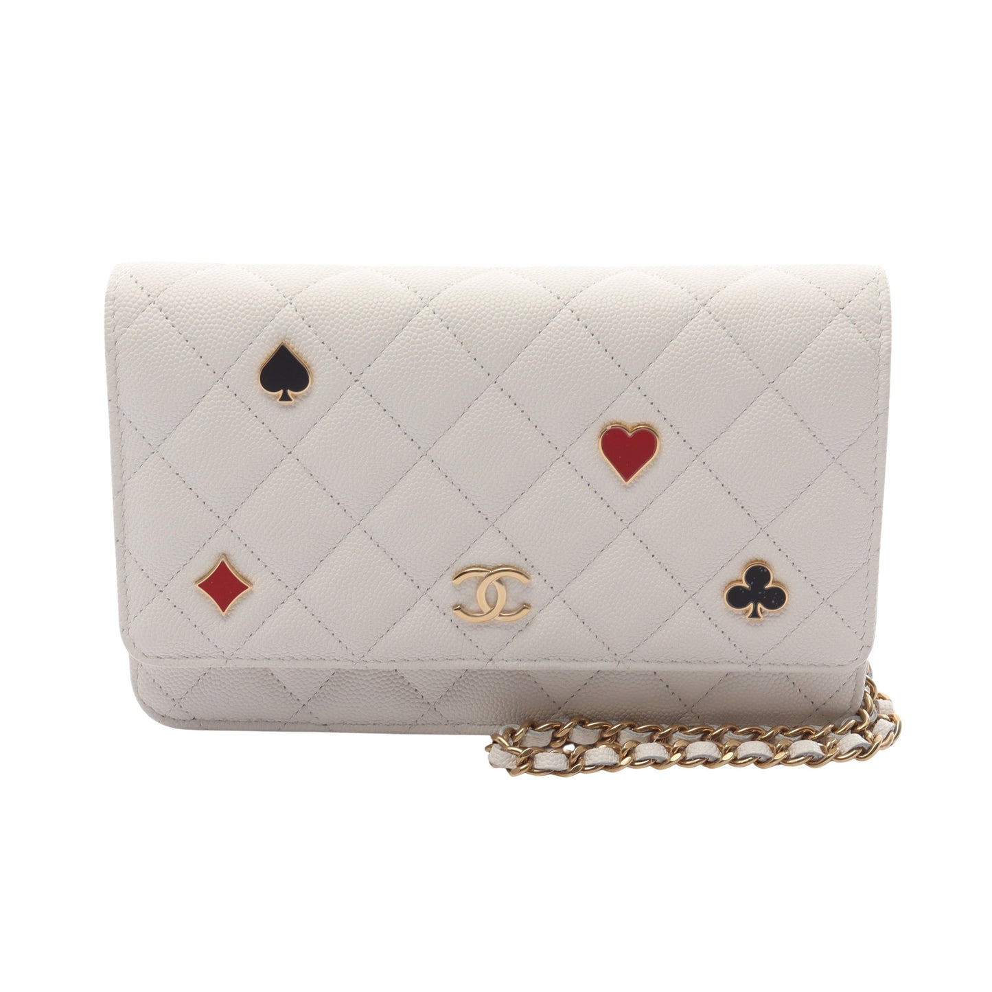 マトラッセ チェーンウォレット キャビアスキン ホワイト ゴールド金具 トランプモチーフ シャネル バッグ CHANEL