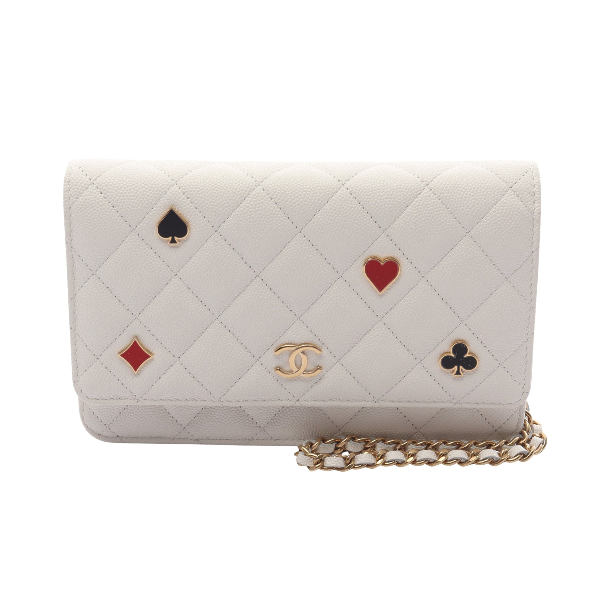 マトラッセ チェーンウォレット キャビアスキン ホワイト ゴールド金具 トランプモチーフ シャネル バッグ CHANEL