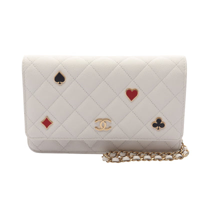 マトラッセ チェーンウォレット キャビアスキン ホワイト ゴールド金具 トランプモチーフ シャネル バッグ CHANEL