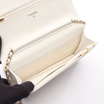 マトラッセ チェーンウォレット キャビアスキン ホワイト ゴールド金具 トランプモチーフ シャネル バッグ CHANEL