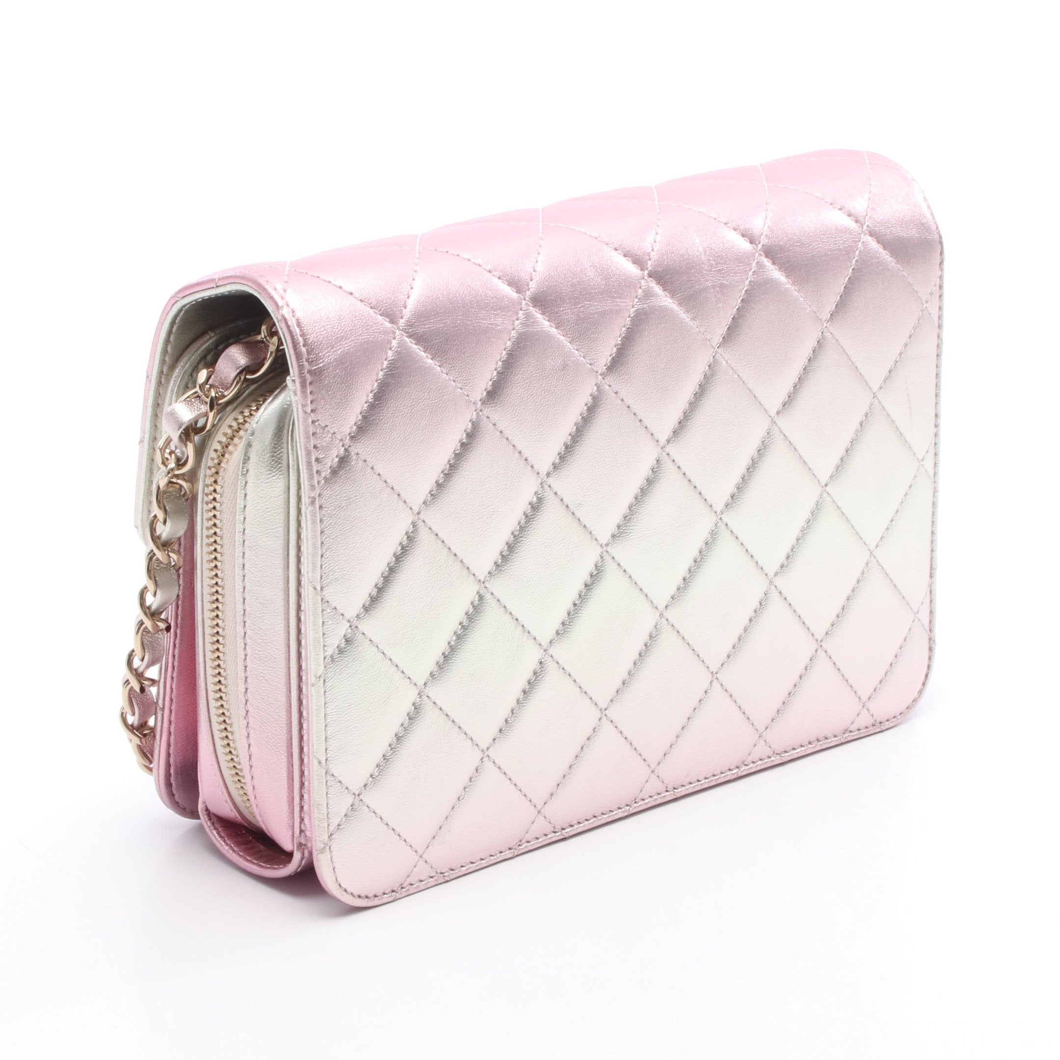 マトラッセ チェーンショルダーバッグ ラムスキン ピンク シャンパン