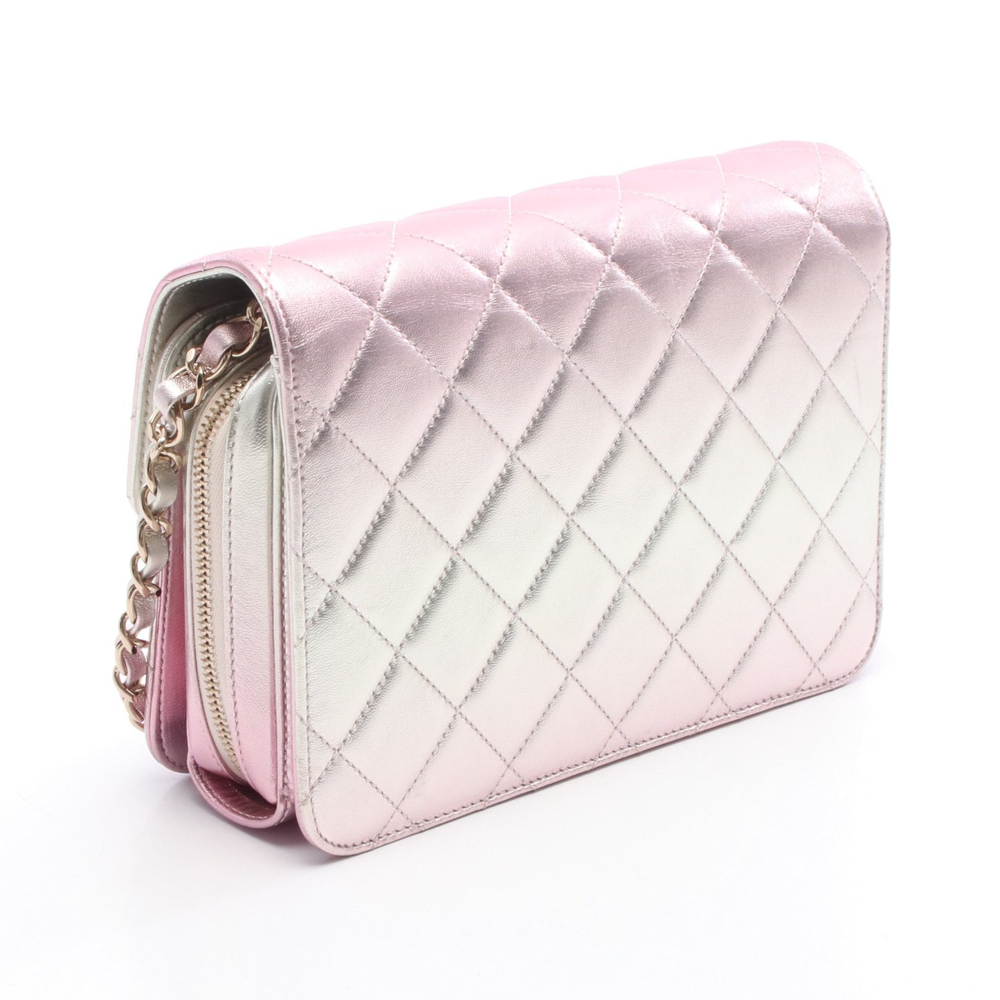 マトラッセ チェーンショルダーバッグ ラムスキン ピンク シャンパンゴールド ゴールド金具 メタリック シャネル バッグ CHANEL