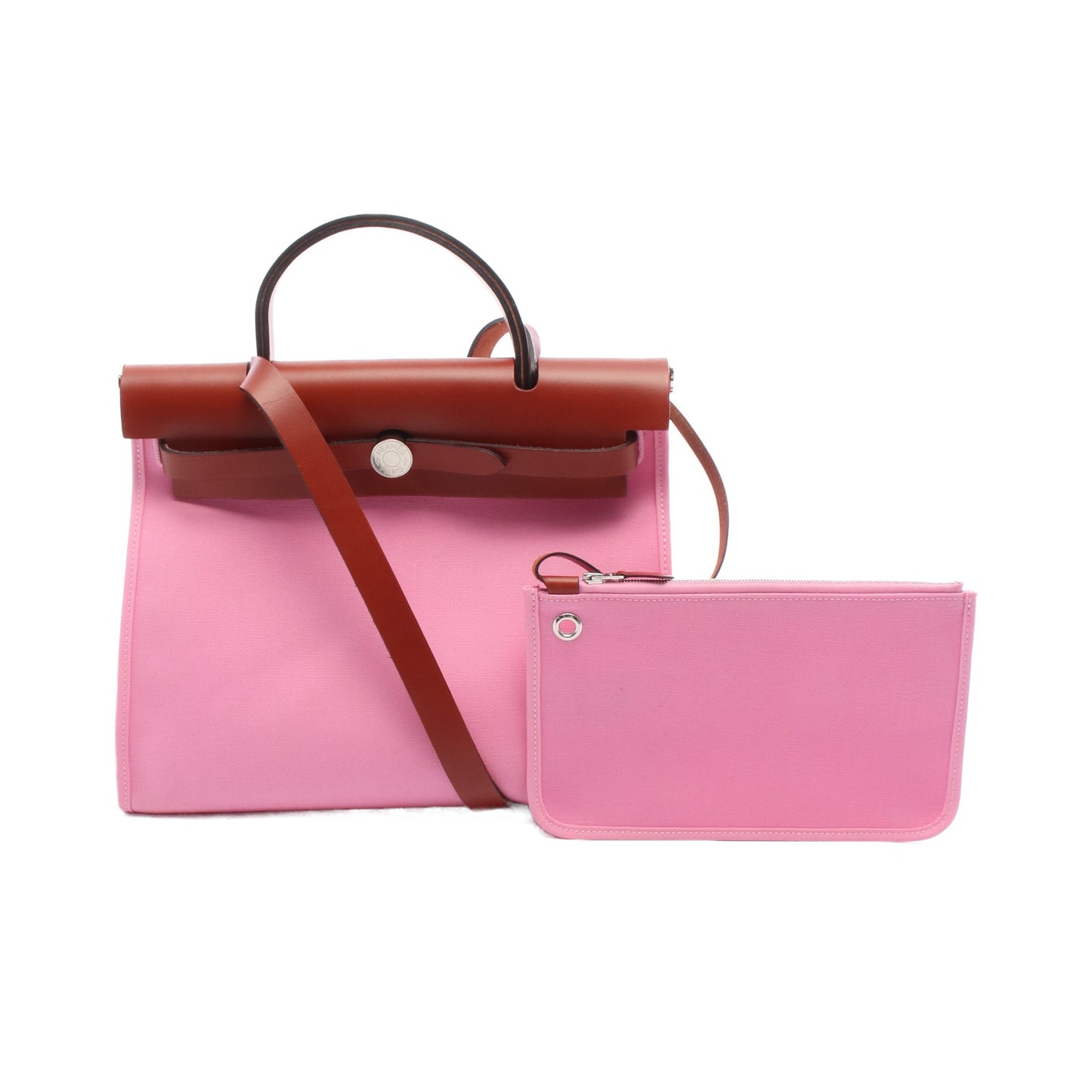 エールバッグジップPM ハンドバッグ トワルオフィシエ レザー ピンク ブラウン シルバー金具 D刻印 エルメス バッグ HERMES
