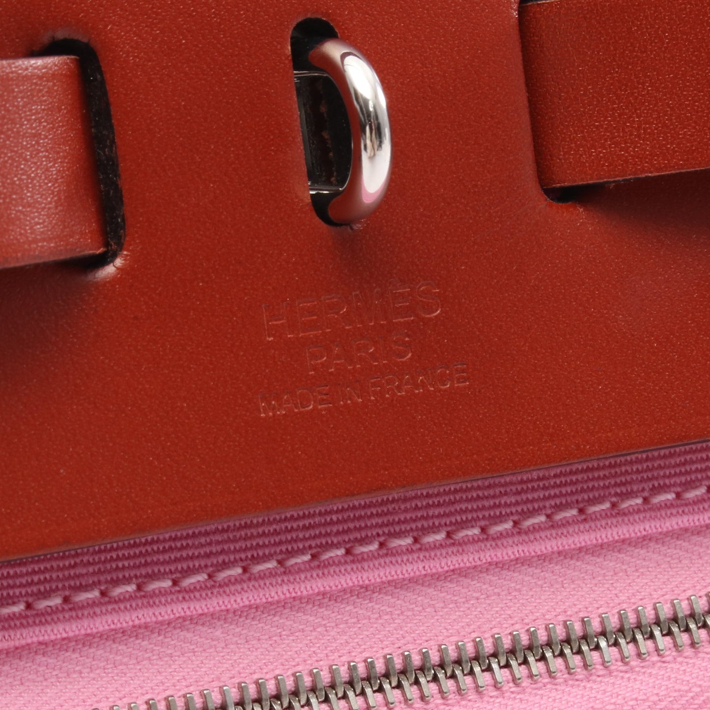 エールバッグジップPM ハンドバッグ トワルオフィシエ レザー ピンク ブラウン シルバー金具 D刻印 エルメス バッグ HERMES