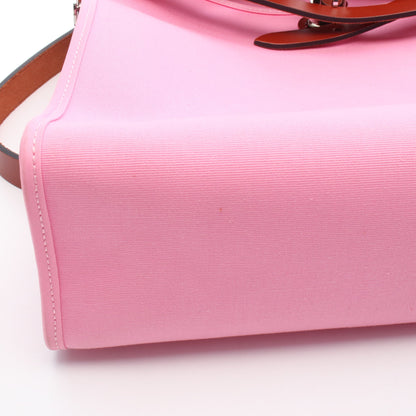エールバッグジップPM ハンドバッグ トワルオフィシエ レザー ピンク ブラウン シルバー金具 D刻印 エルメス バッグ HERMES