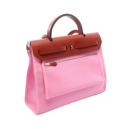 エールバッグジップPM ハンドバッグ トワルオフィシエ レザー ピンク ブラウン シルバー金具 D刻印 エルメス バッグ HERMES