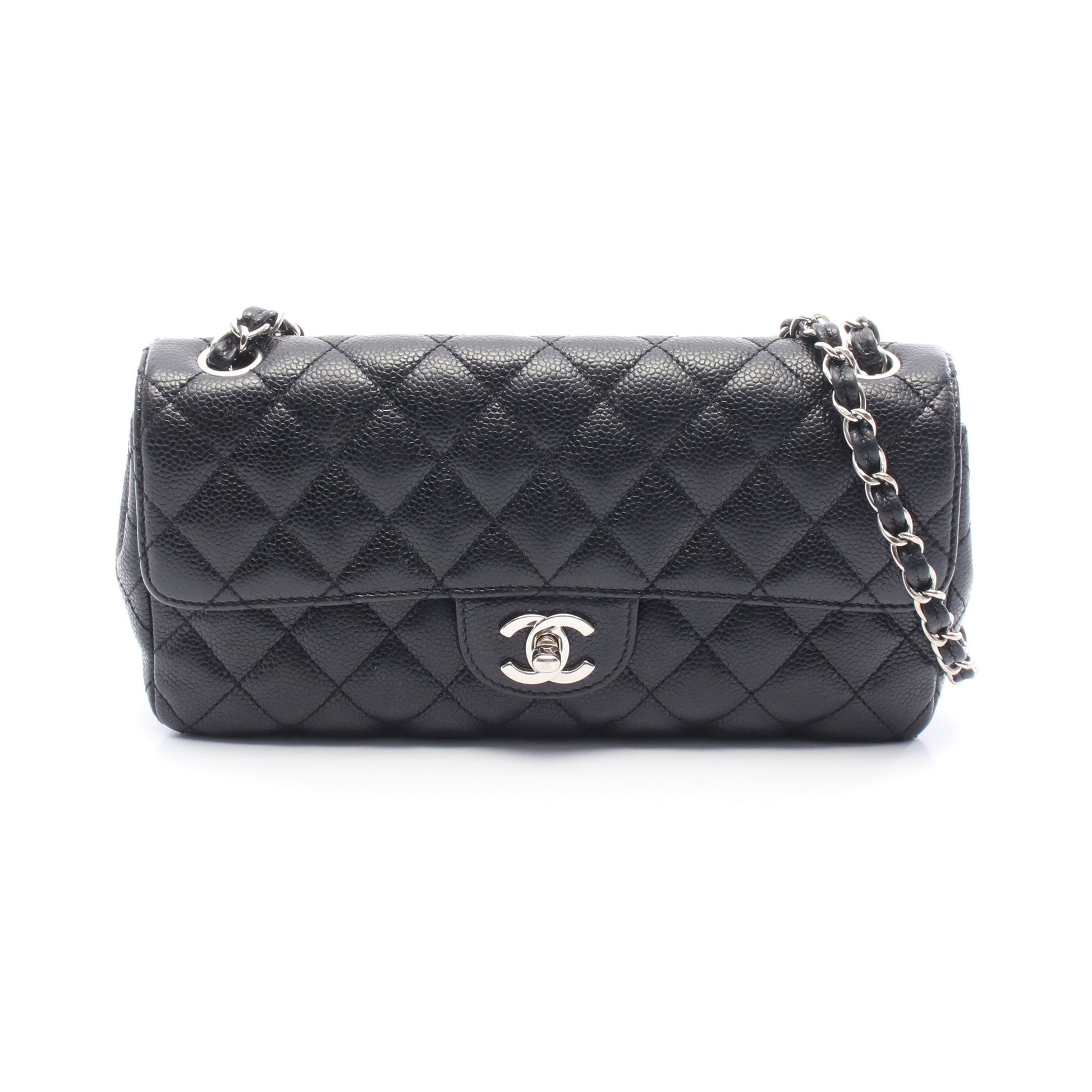 マトラッセ チェーンショルダーバッグ キャビアスキン ブラック シルバー金具 シャネル バッグ CHANEL