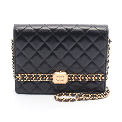 マトラッセ チェーンショルダーバッグ レザー ブラック ゴールド金具 シャネル バッグ CHANEL