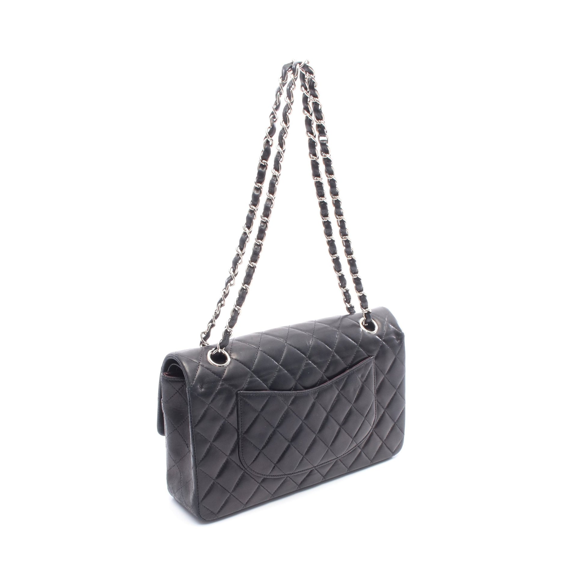 マトラッセ Wフラップ Wチェーンショルダーバッグ ラムスキン ブラック シルバー金具 シャネル バッグ CHANEL