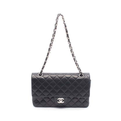 マトラッセ Wフラップ Wチェーンショルダーバッグ ラムスキン ブラック シルバー金具 シャネル バッグ CHANEL