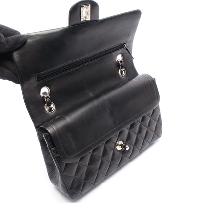 マトラッセ Wフラップ Wチェーンショルダーバッグ ラムスキン ブラック シルバー金具 シャネル バッグ CHANEL