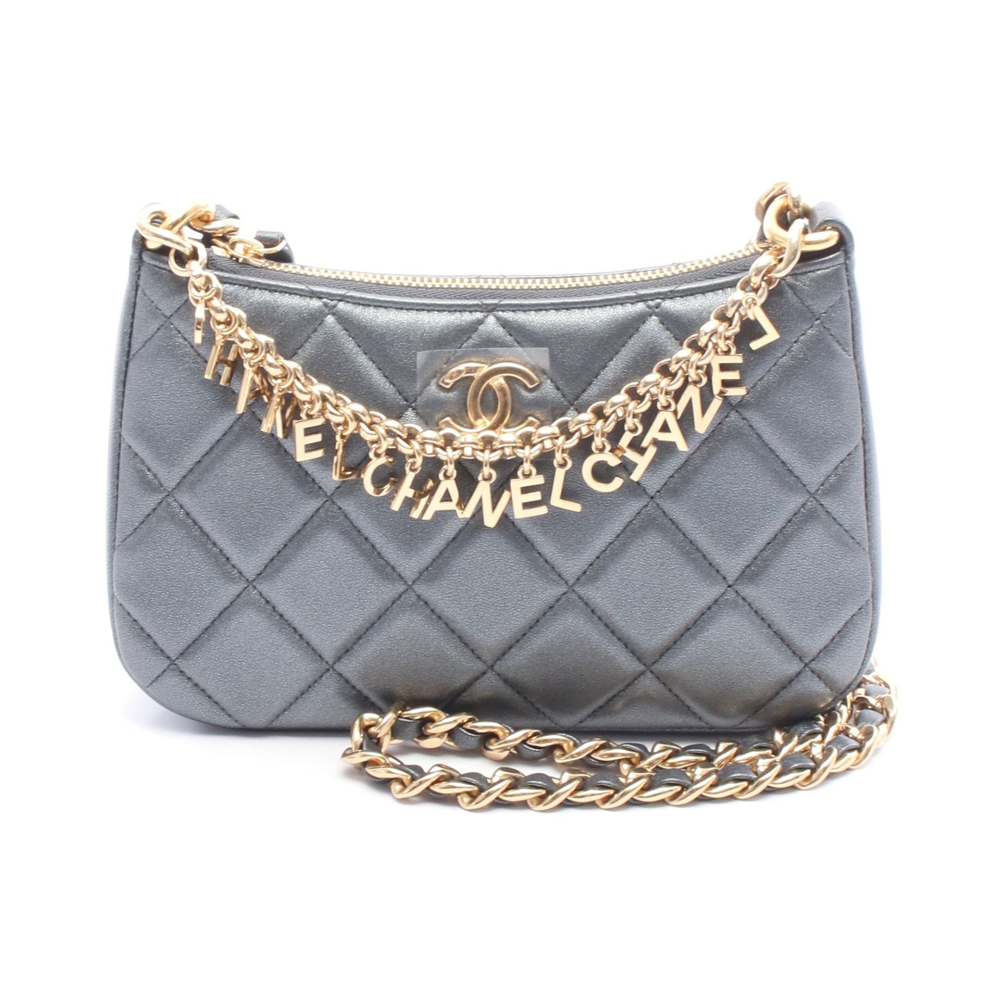 マトラッセ ココマーク チェーンショルダーバッグ レザー グレー ゴールド金具 2WAY シャネル バッグ CHANEL