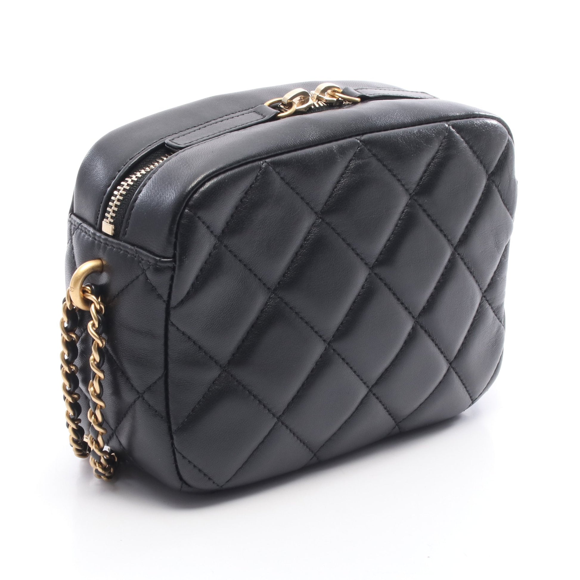 マトラッセ チェーンショルダーバッグ レザー ブラック ゴールド金具 フェイクパール シャネル バッグ CHANEL